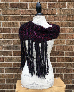 Mohair Blend Luxurious Wine and Black Fringed Shawl