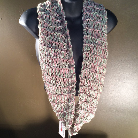 Lavender and Mint Green Tweed Hand Knit Infinity Scarf